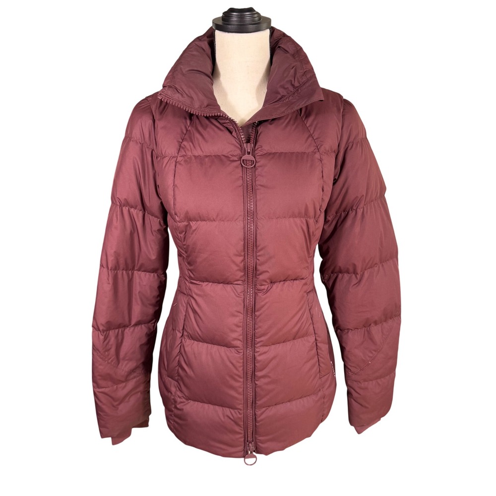 Athleta Downtown Puffer Jacket Burgundy Plum Quilted Down Insulated Women XS
